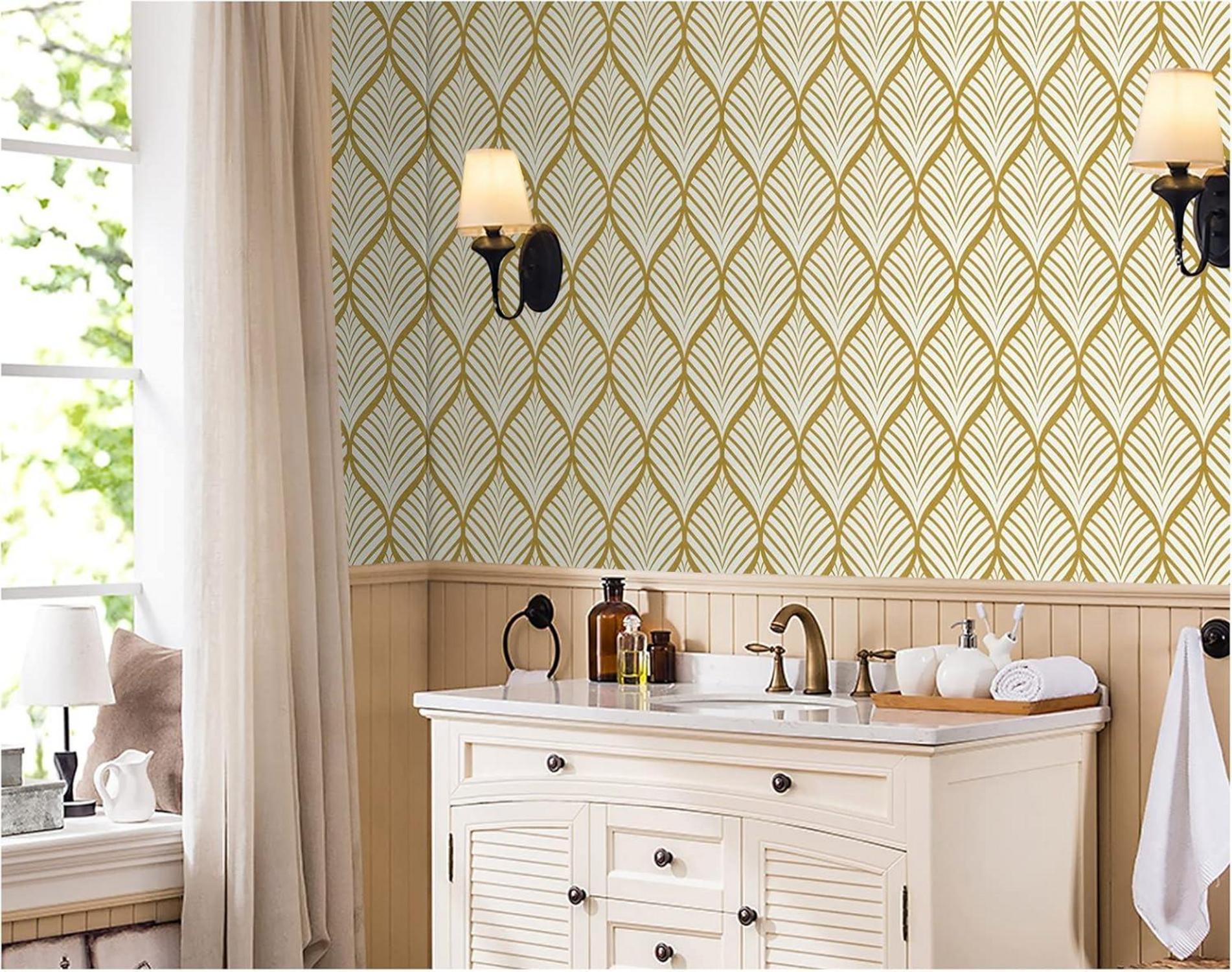 Moderne geometrische selbstklebende Tapete in Gold-Weiß, einfach