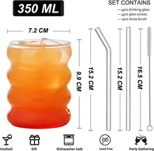 Gerippte Trinkgläser mit Glasstrohhalmen 4er Set 350ml