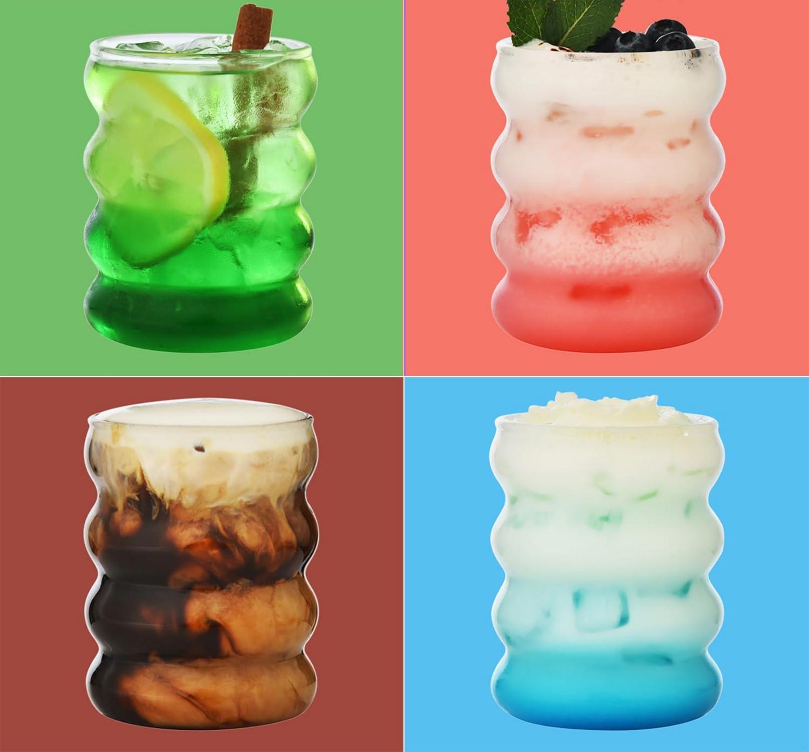 Gerippte Trinkgläser mit Glasstrohhalmen 4er Set 350ml Wave Gläser Tumbler