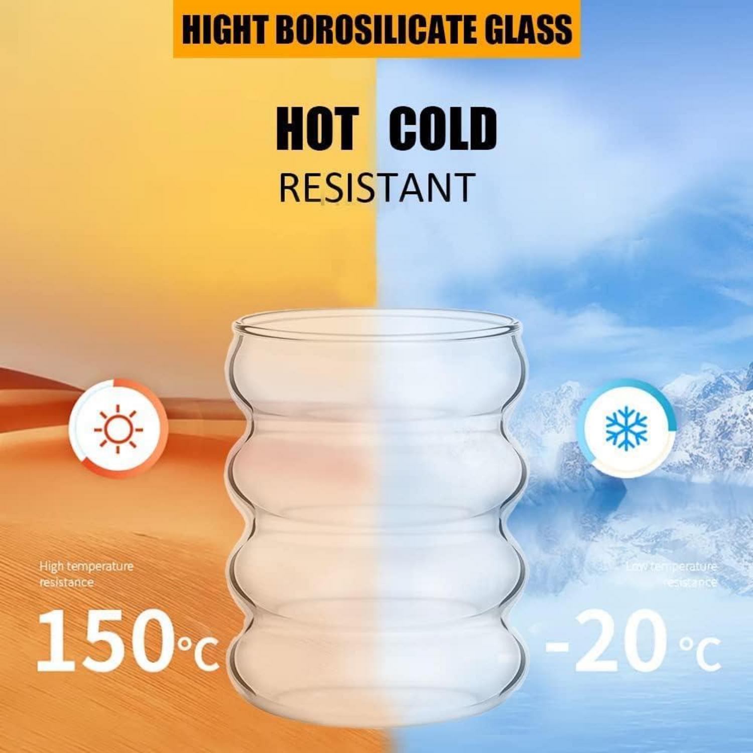 Gerippte Trinkgläser mit Glasstrohhalmen 4er Set 350ml - Geschenk Wave
