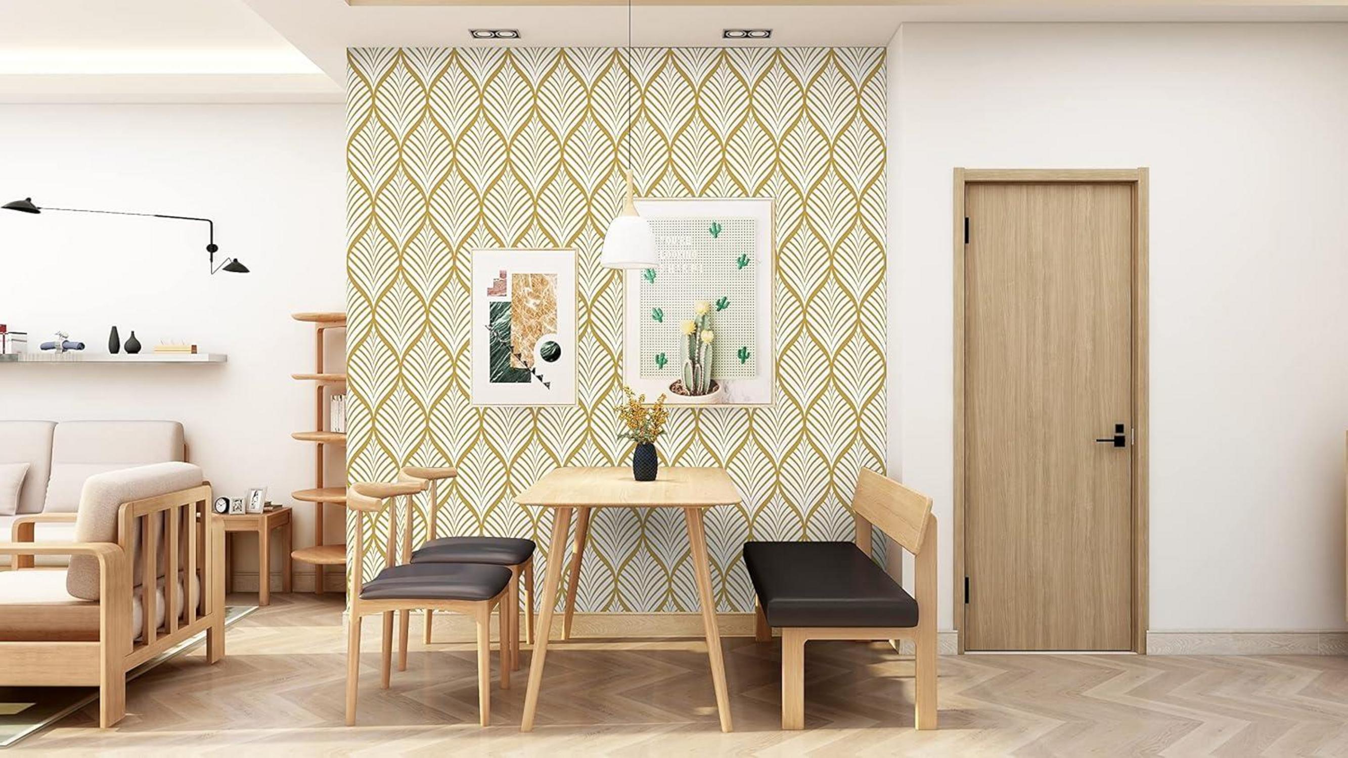 Selbstklebende Tapete Gold Weiß Geometrisches Muster 0.4x6m