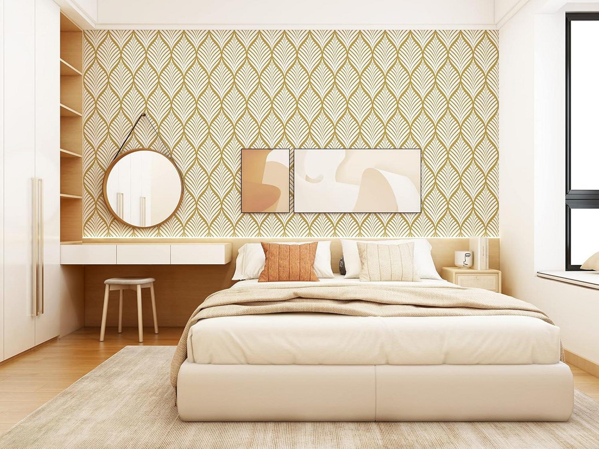 Selbstklebende Tapete Gold Weiß Geometrisches Muster 0.4x6m