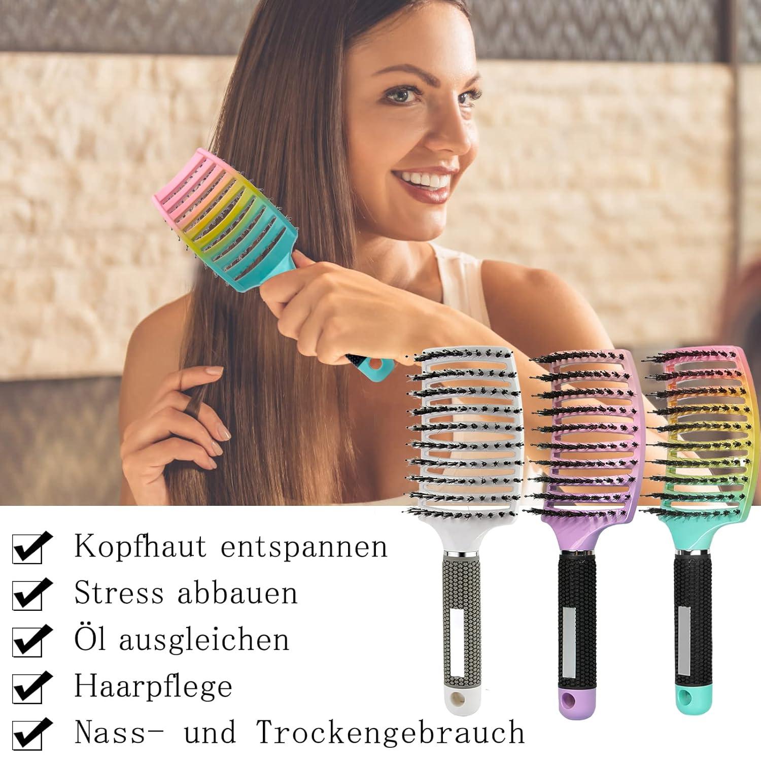 3er Set Haarbürste Wildschweinborsten Detangling Hair Brush