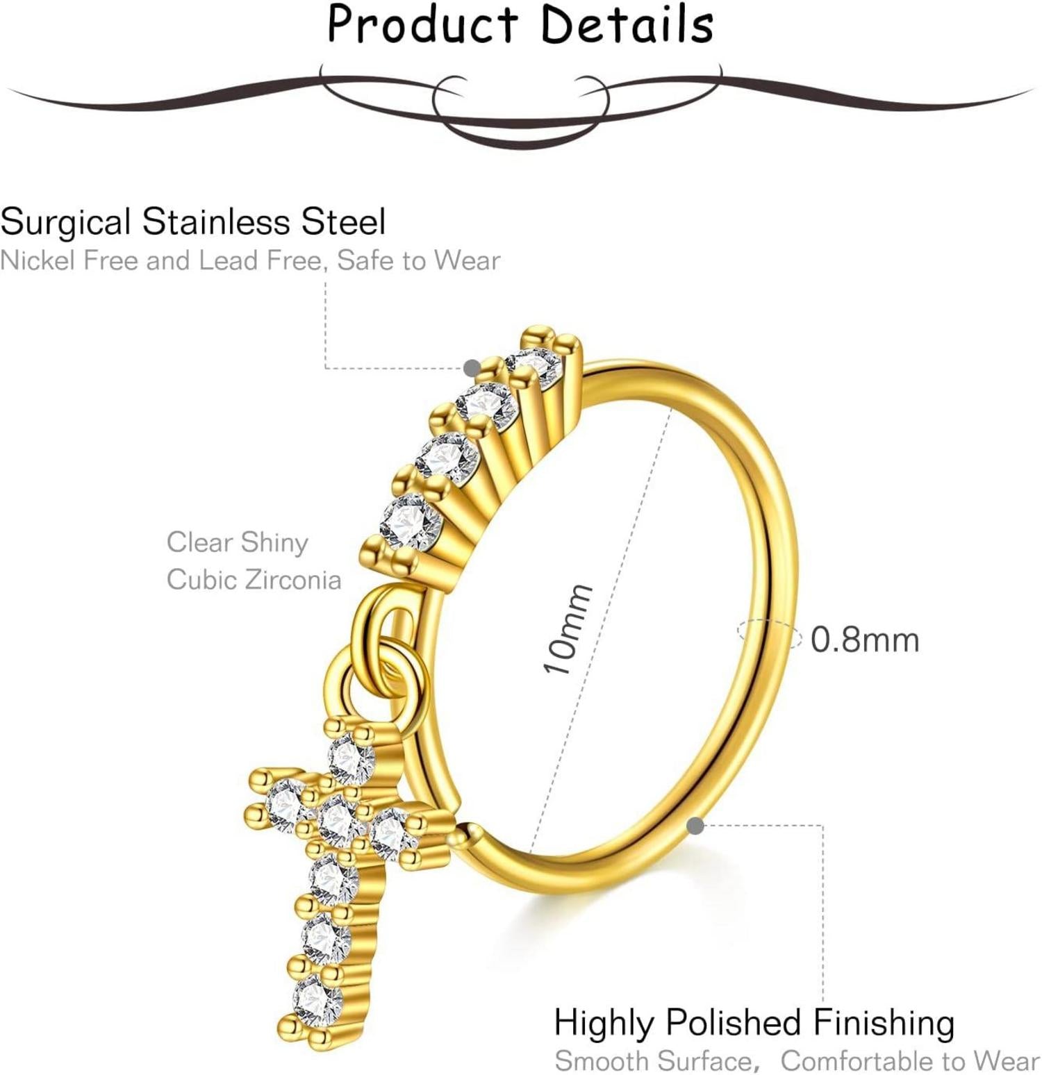 Mayhoop 20G Nasenpiercing Fake Piercings Chirurgenstahl Silber Rosegold 10mm CZ-Stein