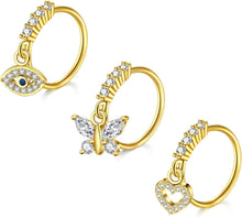 Nasenring Hoop Piercing Fake CZ-Stein 3er Set Chirurgenstahl 20G 10mm