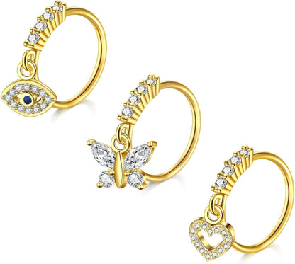 Nasenring Hoop Piercing Fake CZ-Stein 3er Set Chirurgenstahl 20G 10mm