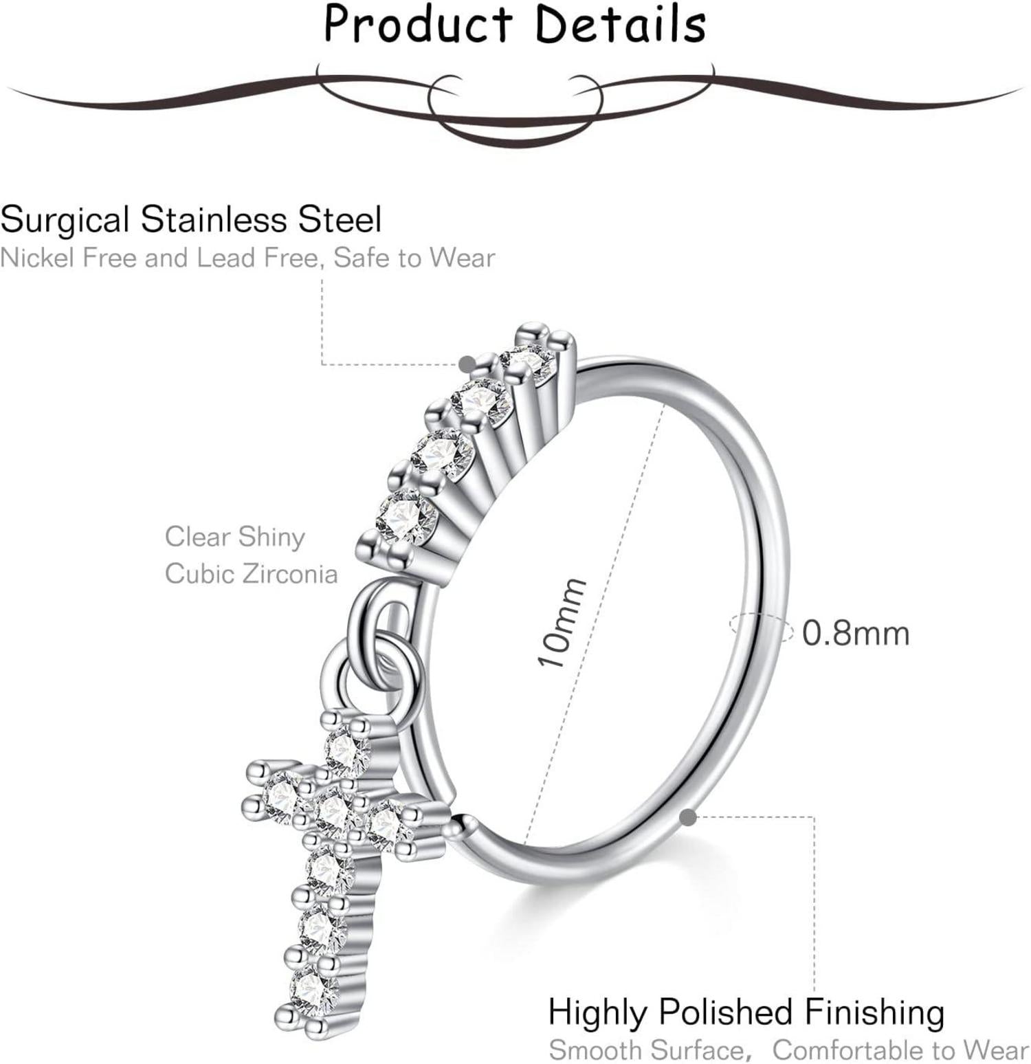 Mayhoop 20G Nasenpiercing Fake Nasenring Hoop Silber Rosegold CZ Edelstahl 10mm 3er Set