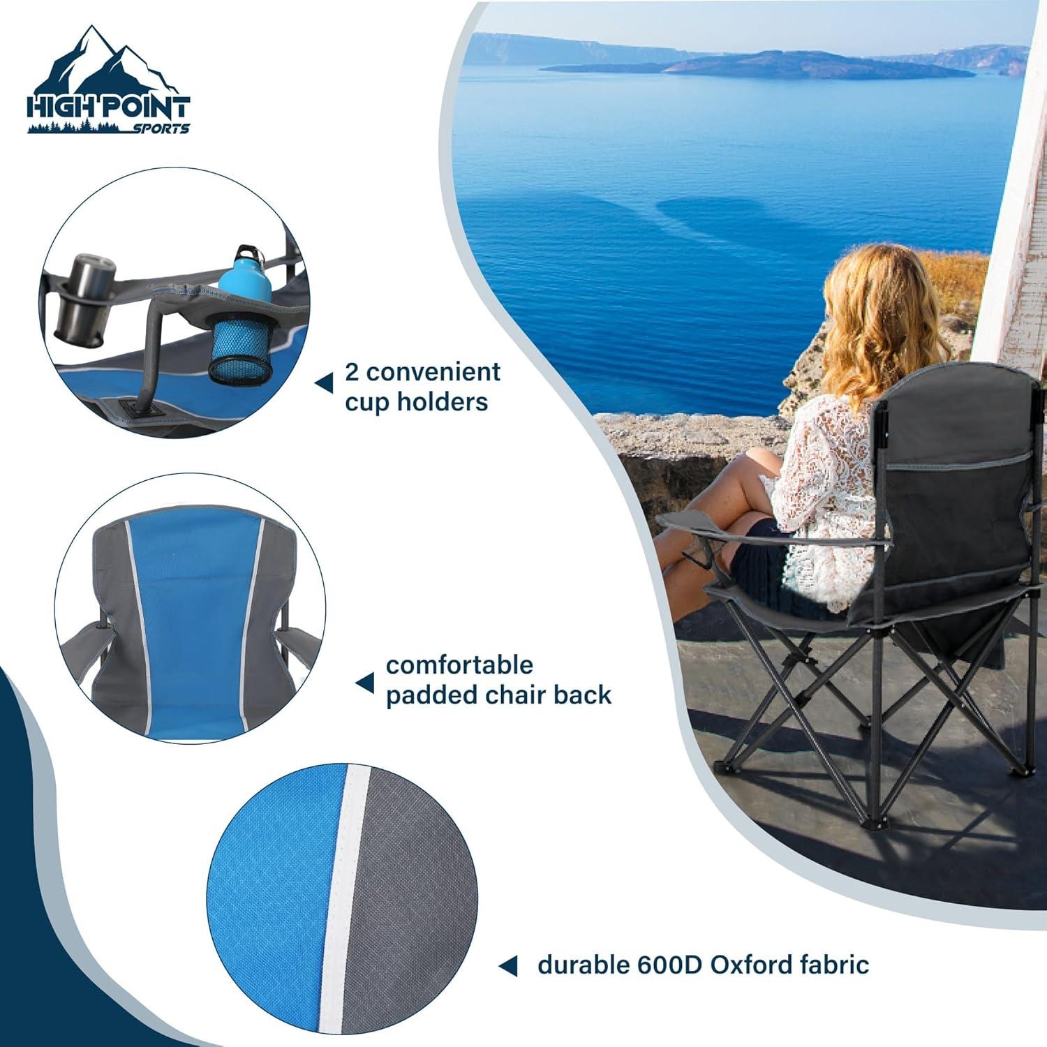 Klappbarer XXL Campingstuhl bis 160kg belastbar mit Getränkehalter Blau