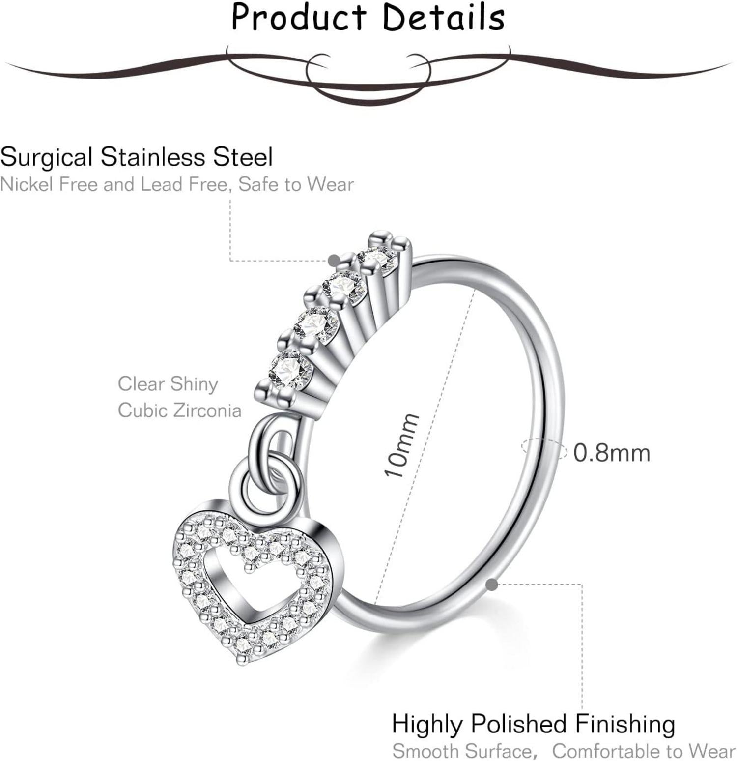 Mayhoop 20G Nasenpiercing Fake Chirurgenstahl Silber Rosegold CZ-Stein 3 Stück