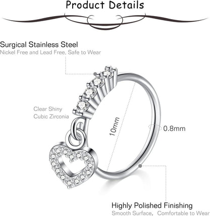 Mayhoop 20G Nasenpiercing Fake Chirurgenstahl Silber Rosegold CZ-Stein 3 Stück