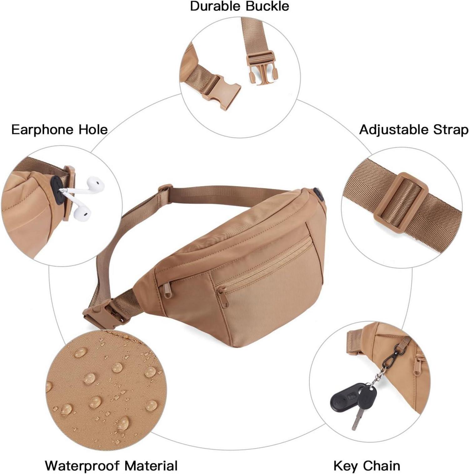 Telena Bauchtasche Damen Herren Canvas Gürteltasche Outdoor, Hellbraun