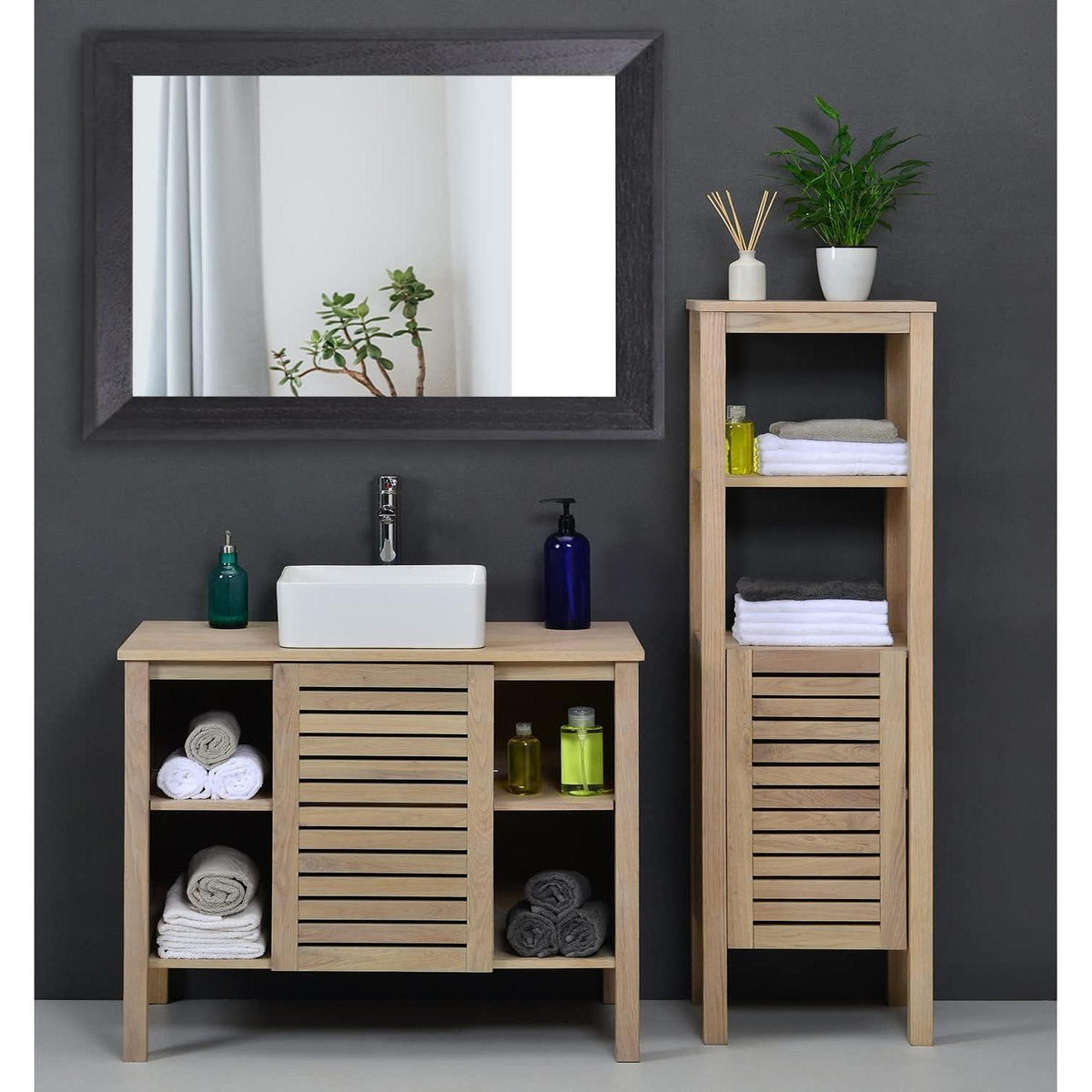 Rustikaler Wandspiegel Holzrahmen Schwarz 65x45 cm