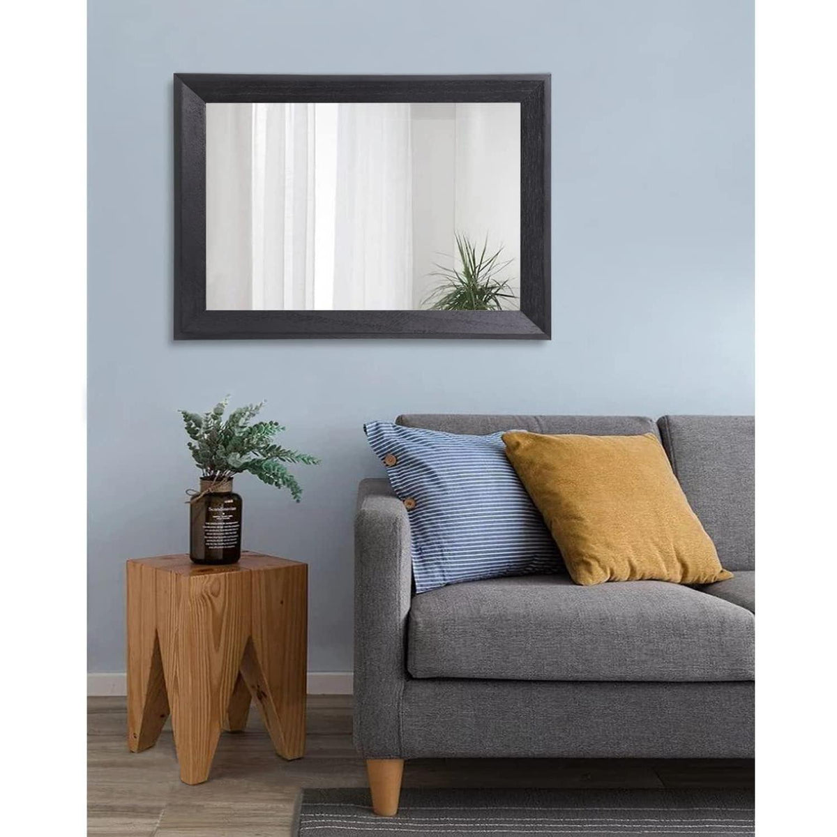 Rustikaler Wandspiegel Holzrahmen Schwarz 65x45 cm