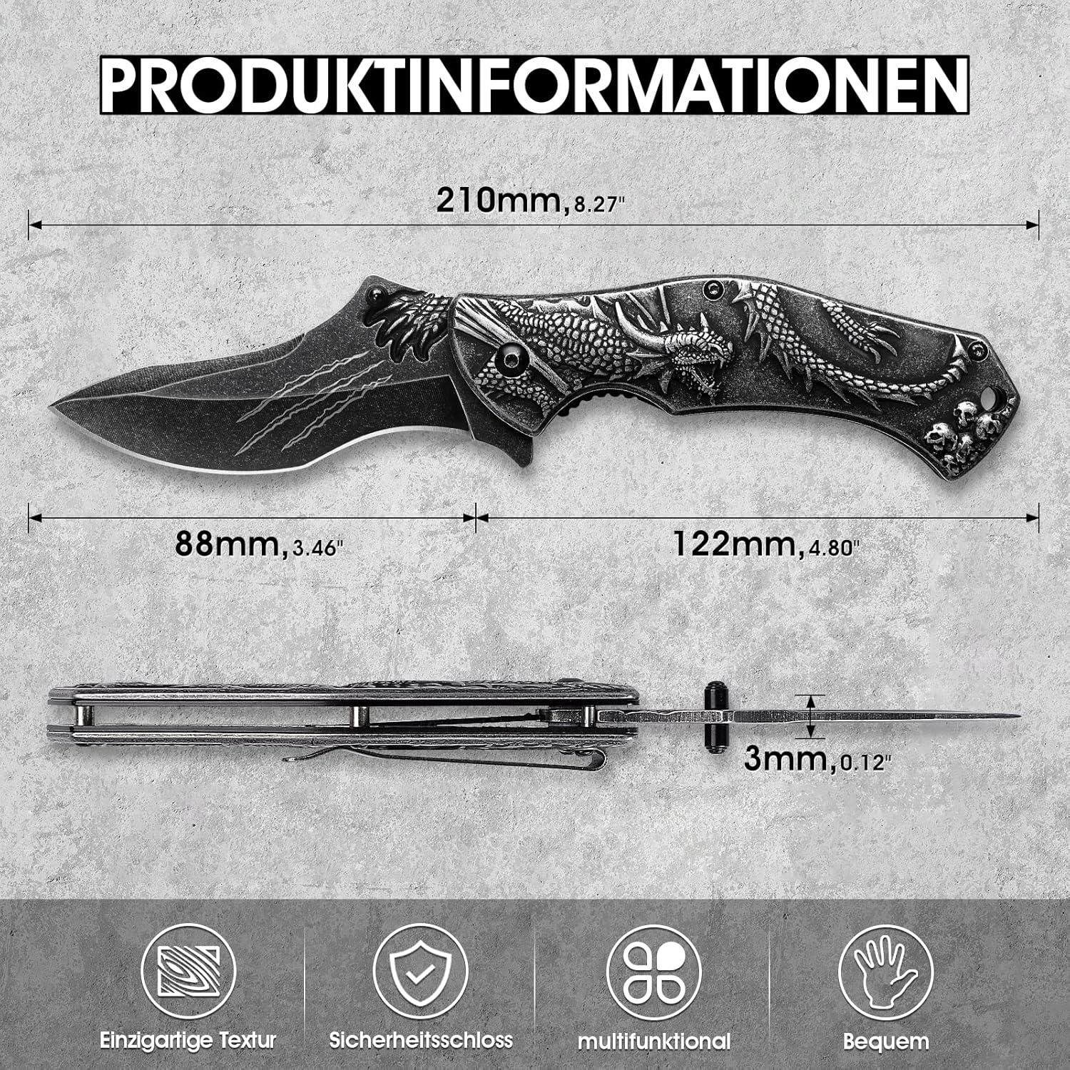 Dragon Creek Outdoor Klappmesser D2 Stahl Taschenmesser Bushcraft Survival