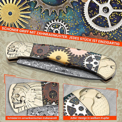 Dragon Creek VG-10 Damastmesser für Outdoor und Camping, 60HRC Klinge, Einhandmesser Jagd Survival Tool