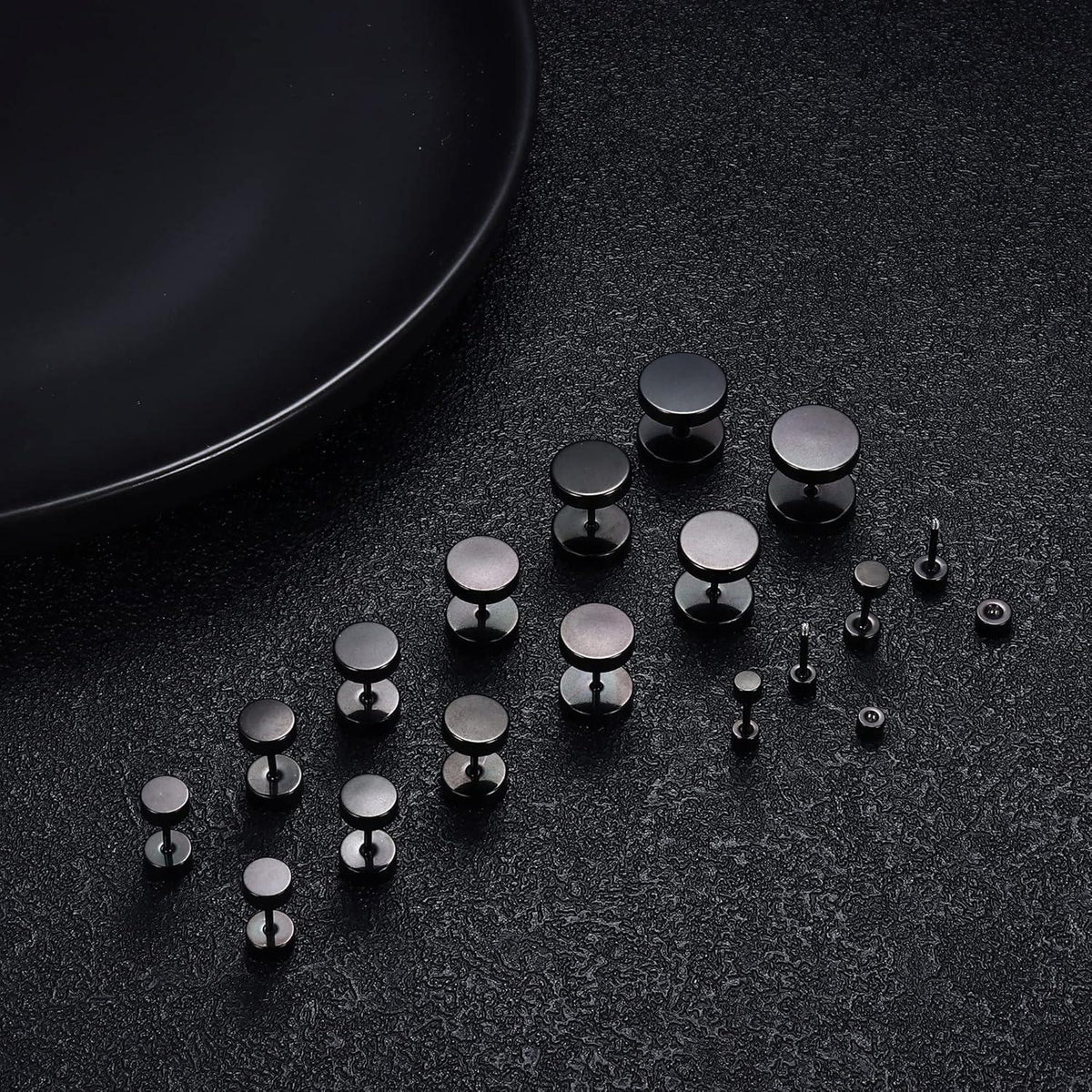 Herren Ohrstecker Edelstahl 8 Paar Schwarz 3-10mm