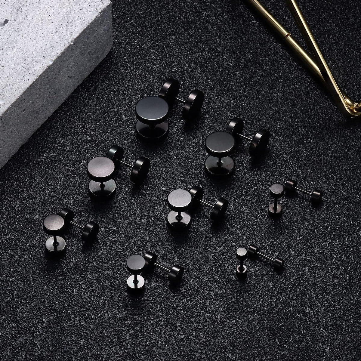 Herren Ohrstecker Edelstahl 8 Paar Schwarz 3-10mm