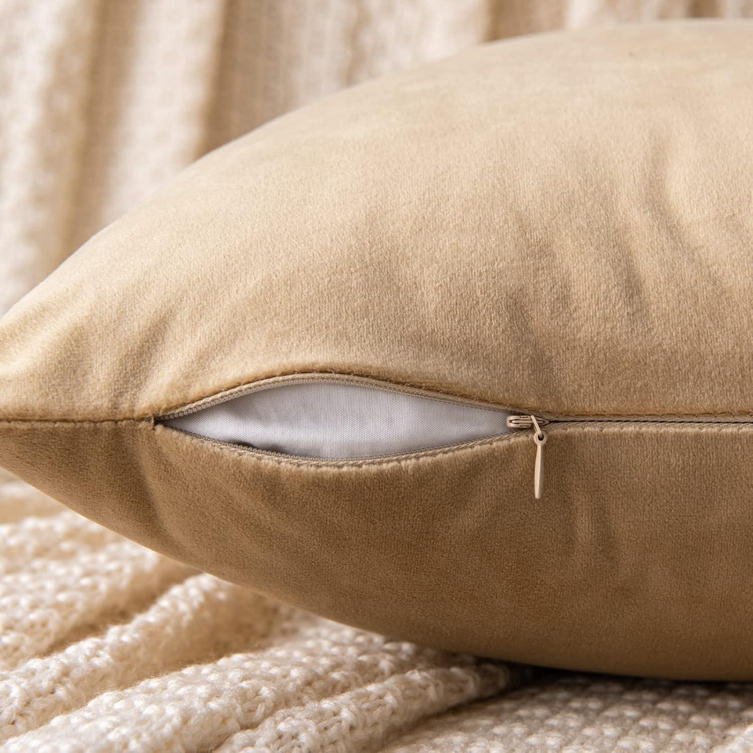Samt Kissenbezug Dekorative Sofakissen 2er Set 40x40cm Khaki