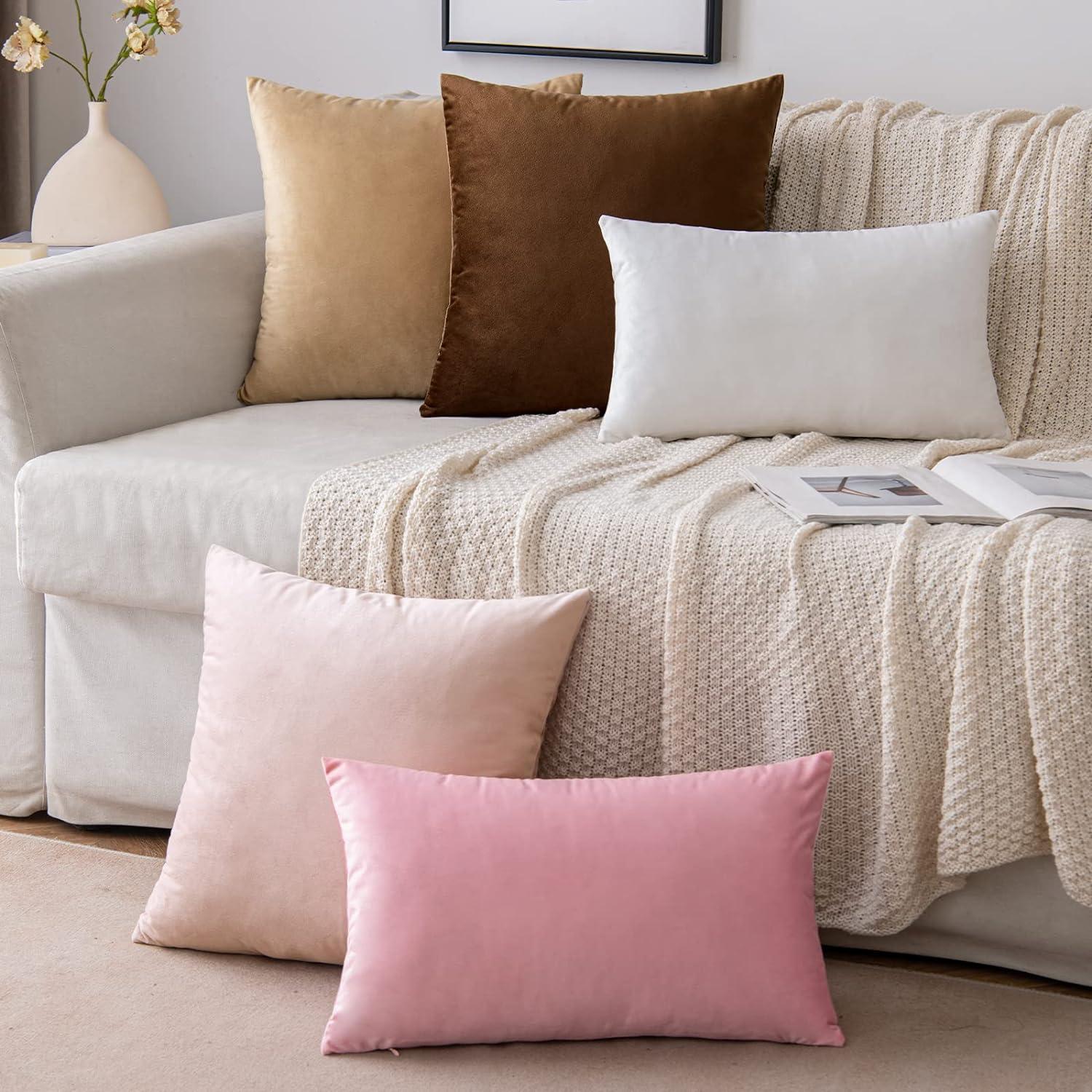 Samt Kissenbezüge Set 40x40cm Khaki Verstecktem Reißverschluss