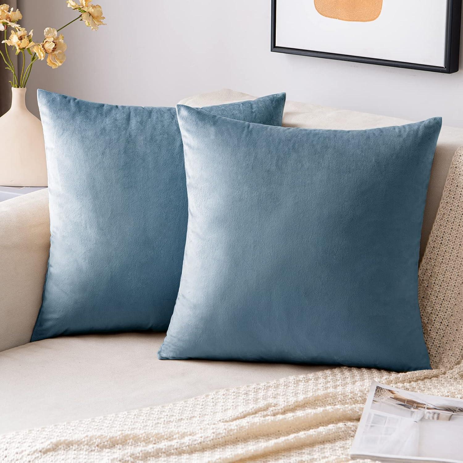 Samt Kissenbezug Dekorative Sofakissen Hellblau 2er Set 40x40 cm