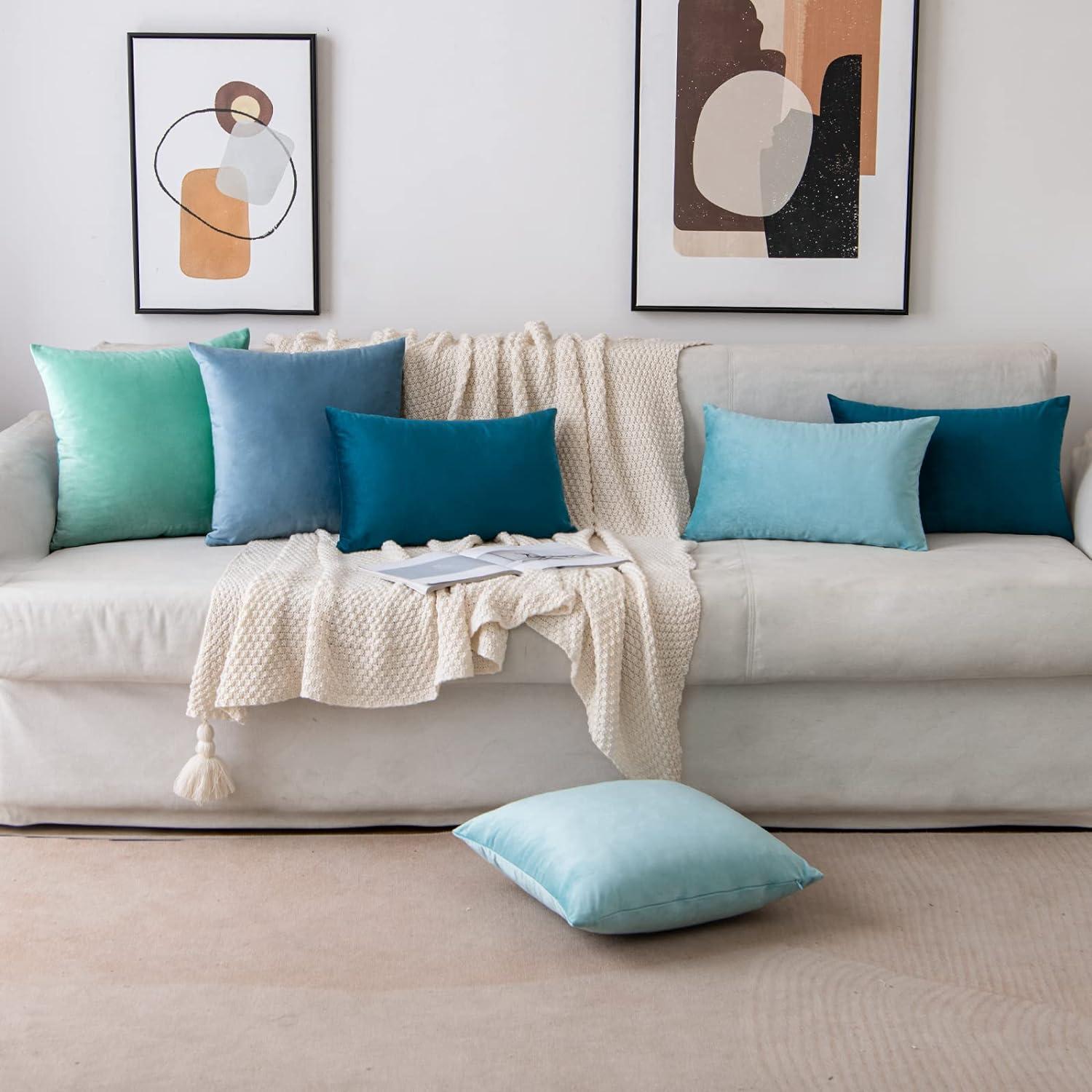 Samt Kissenbezug Hellblau 40x40 cm 2er Set mit Verstecktem