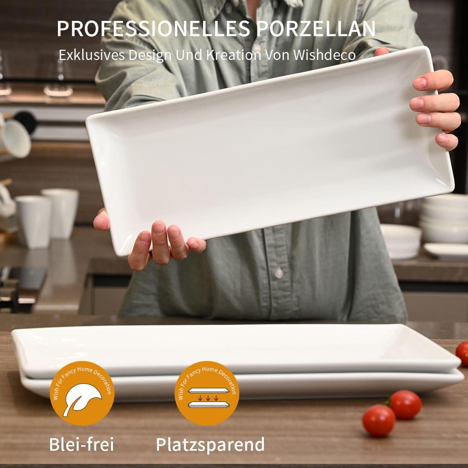 Servierplatten Set Weiß 3er Porzellan Groß 36x15 cm