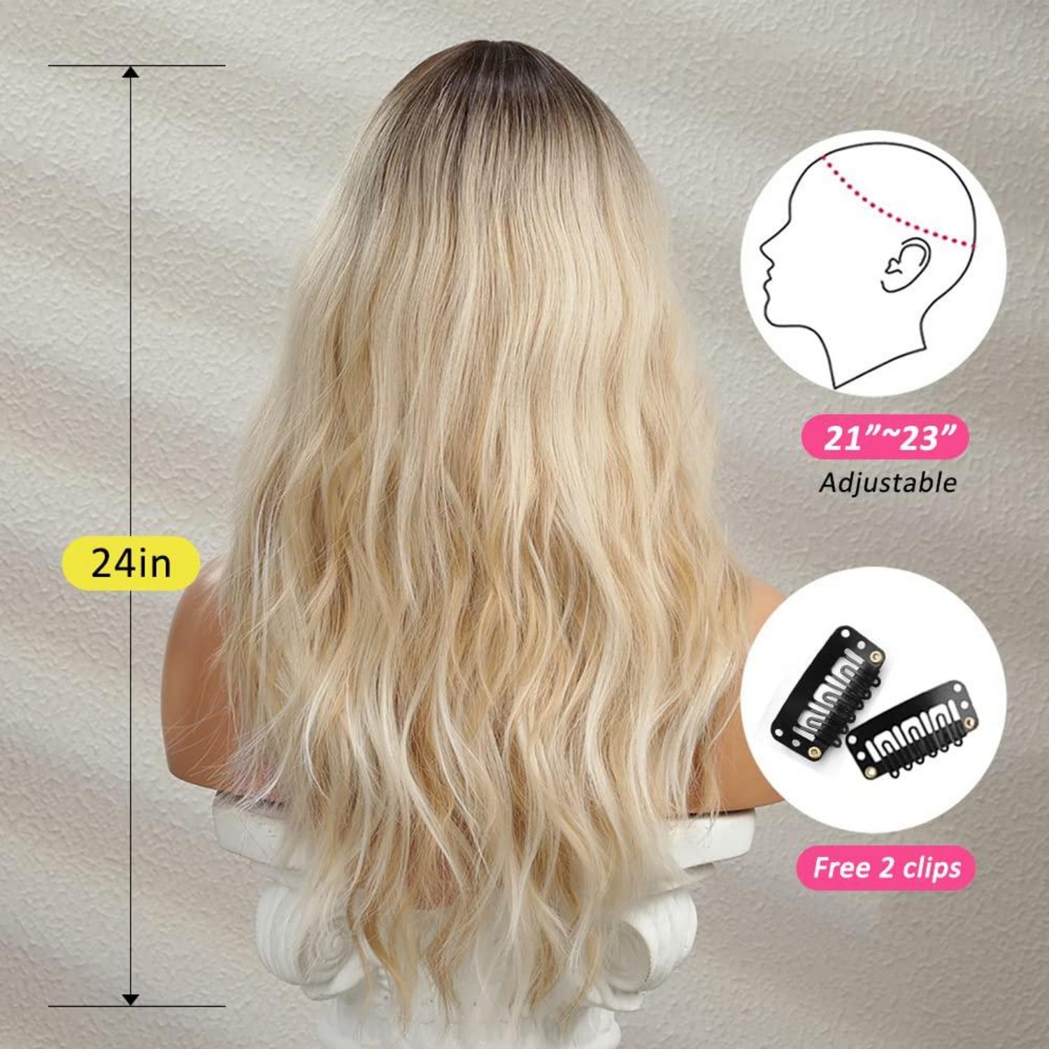 Blonde lange lockige Perücke mit Pony - Synthetisches Haar - Party Cosplay - 24 Zoll
