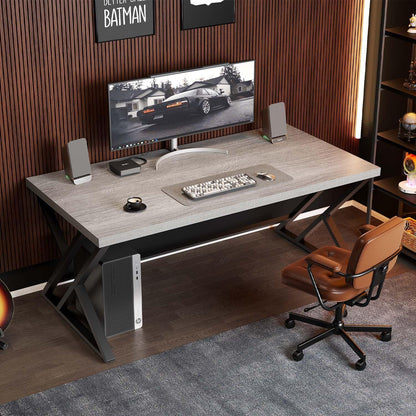 Grauer PC-Gaming-Schreibtisch Holz Metall moderner Bauernhaus Stauraum