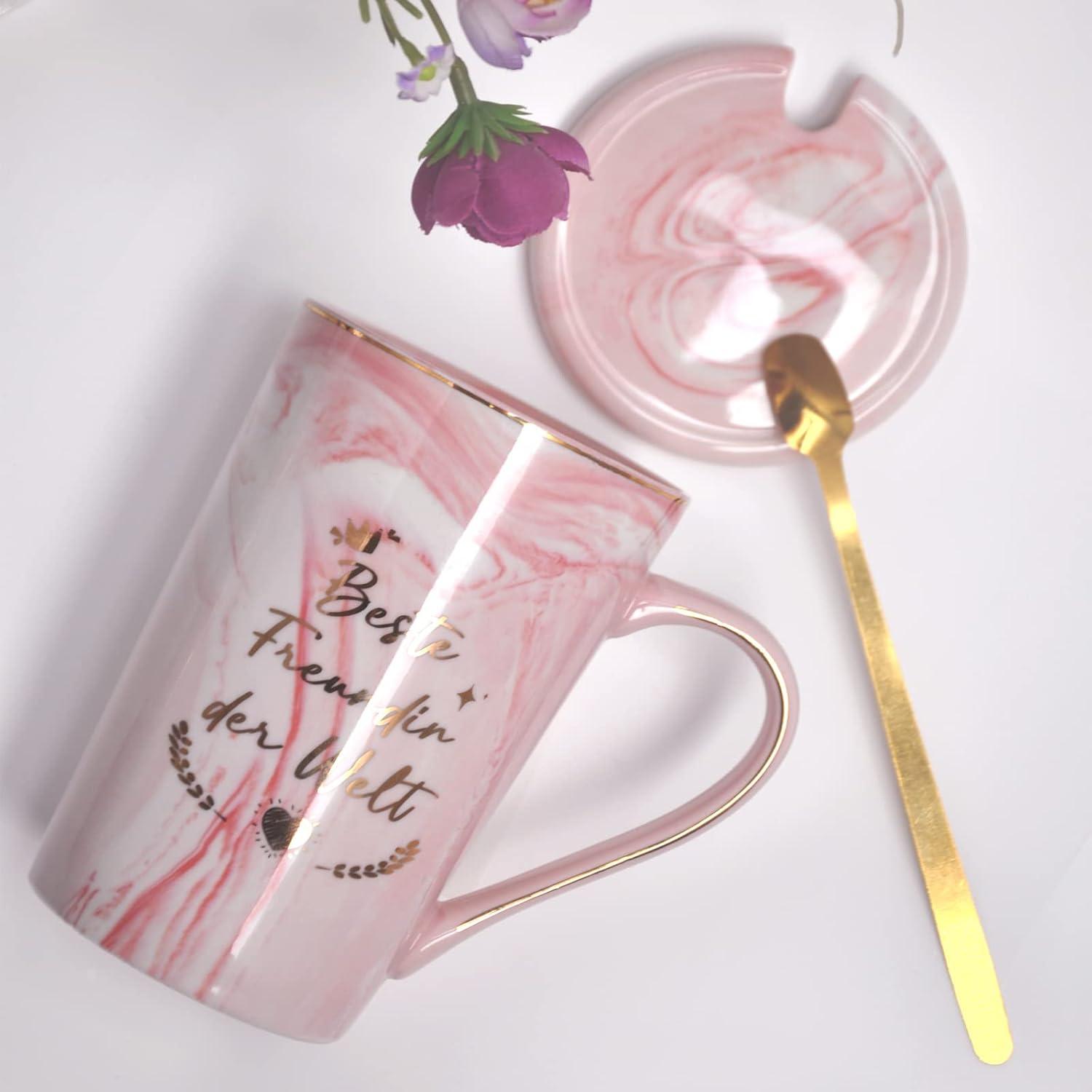 BOKALAKA Beste Freundin Geschenk 400ml Rosa Kaffeetasse mit Deckel