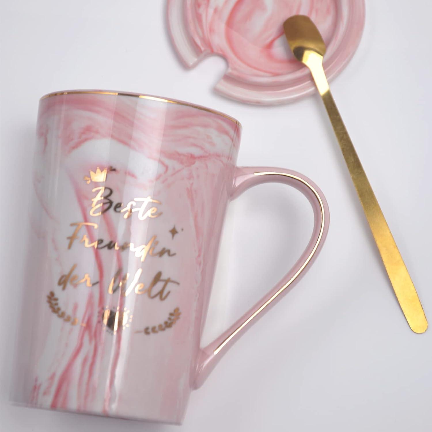 Beste Freundin Geschenk Kaffeetasse Geburtstag Rosa Keramik Deckel 400