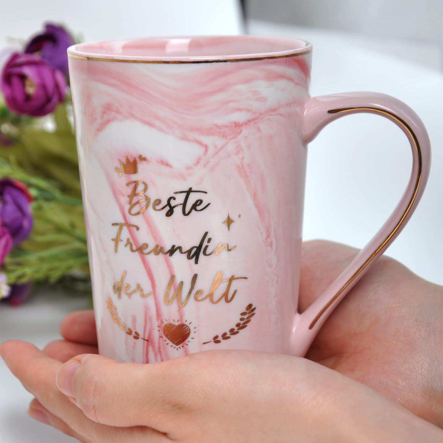 BOKALAKA Beste Freundin Geschenk Kaffeetasse 400ml Rosa Keramik