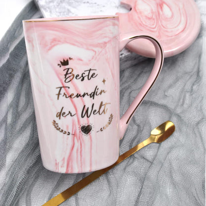 BOKALAKA Beste Freundin Geschenk 400ml Rosa Kaffeetasse mit Deckel
