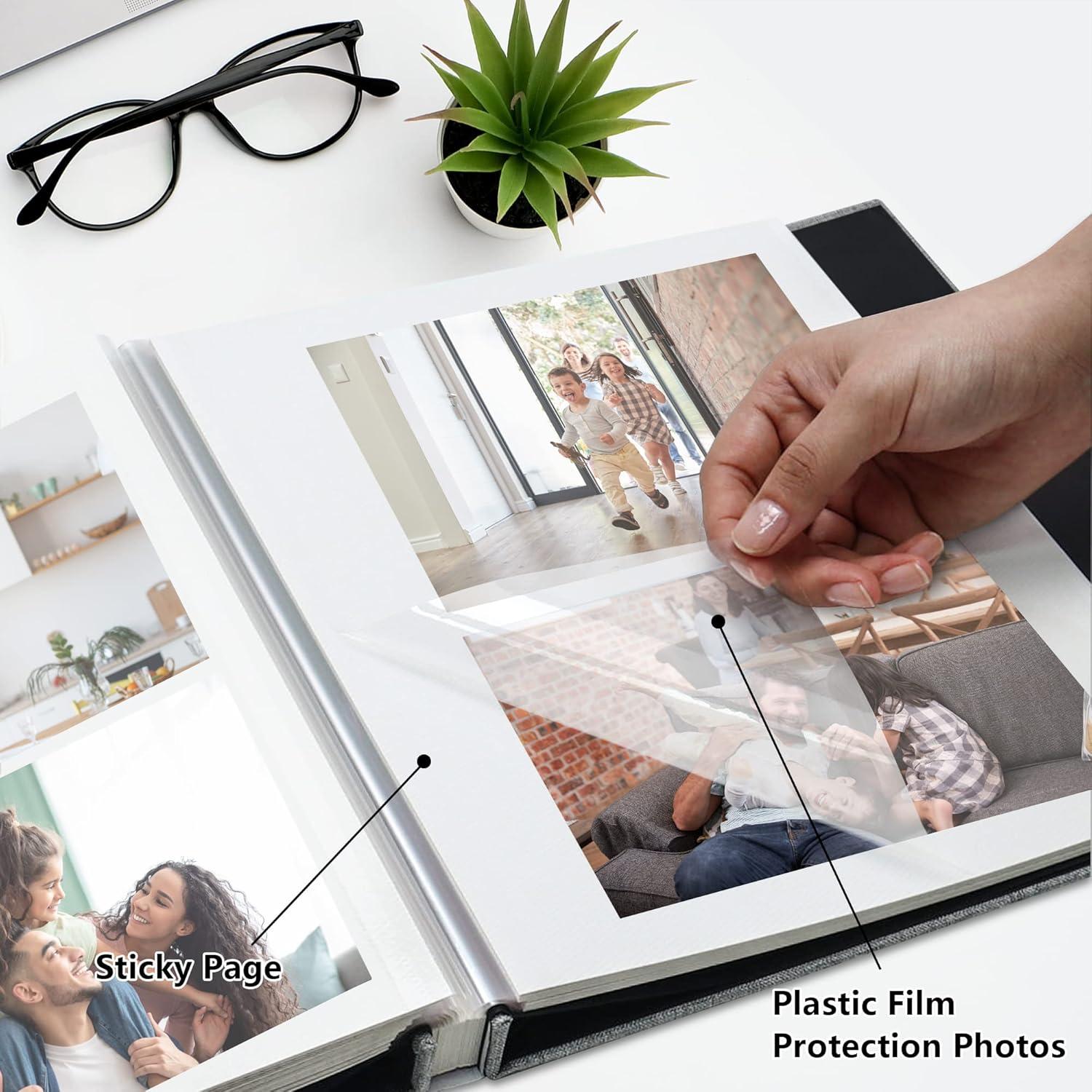 Großes DIY Fotoalbum mit Leinencover, 60 weißen Seiten und Kugelschreiber