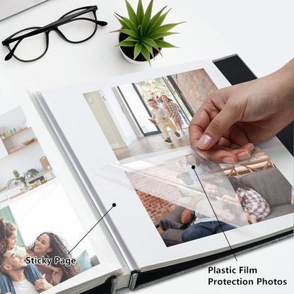 Großes DIY Fotoalbum mit Leinencover, 60 weißen Seiten und Kugelschreiber