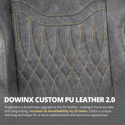 Dowinx Gaming Stuhl mit Frühling Kissen und Massage, Ergonomisch, Fußstütze, Bürostuhl PU Leder Grau