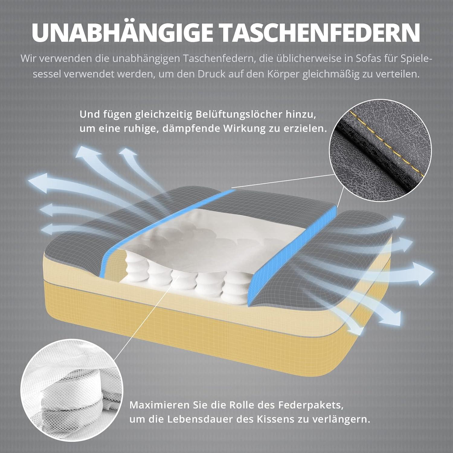 Ergonomischer Gaming Stuhl mit Massage und Fußstütze, Grau