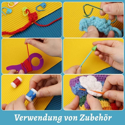 87-teiliges Häkelset für Anfänger - Ergonomisches Nadel-Set mit Garn & Tasche
