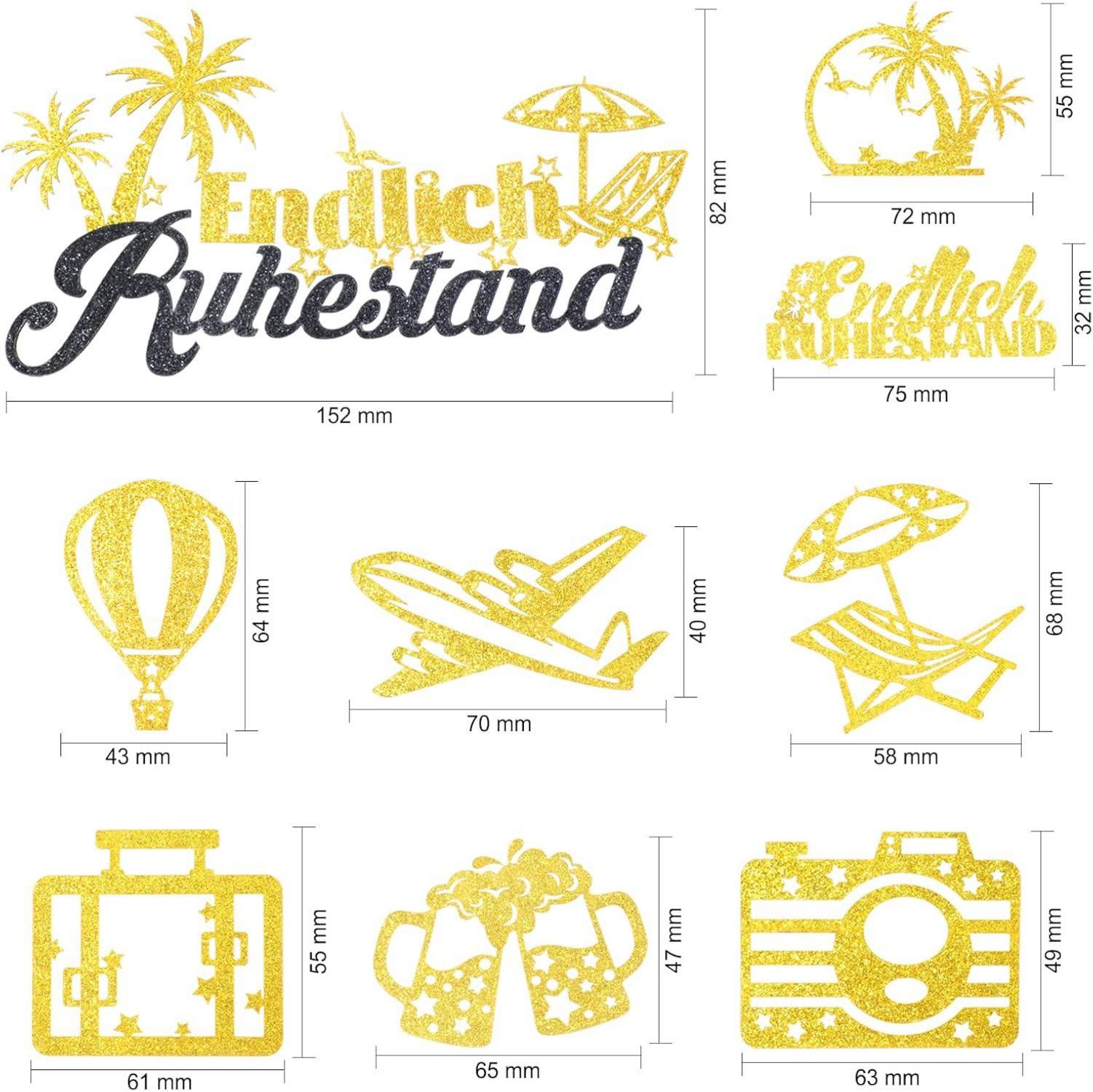 Ruhestand Deko Cake Topper Goldglitzer 25 Stück für Rente