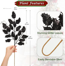 6PCS Kunstzweig Weihnachtsdeko Eichenblätter Zweig Glitzern