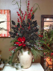 6er Set Kunstzweig Weihnachtsdeko Eichenblätter Glitzernde Dekozweig Schwarz 58CM