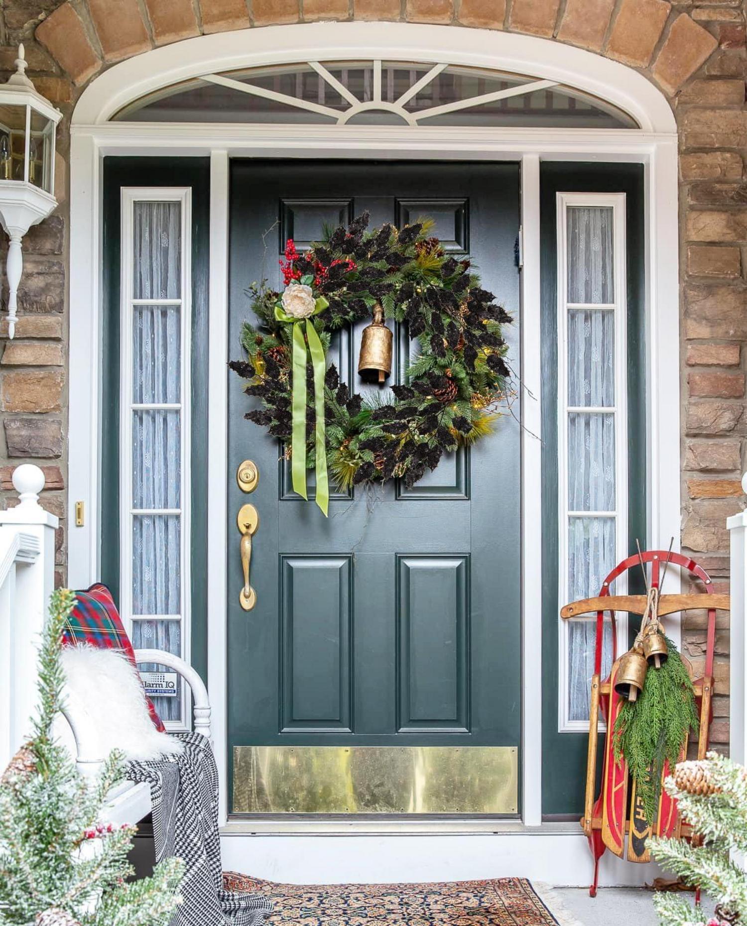 6er Set Kunstzweig Weihnachtsdeko Glitzernde Eichenblätter Schwarz 58CM