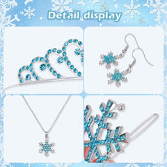 HOWAF ELSA Kostüm Damen Mädchen Prinzessin Krone Frozen Handschuhe Schneeflocken Haarschmuck Fasching Karneval