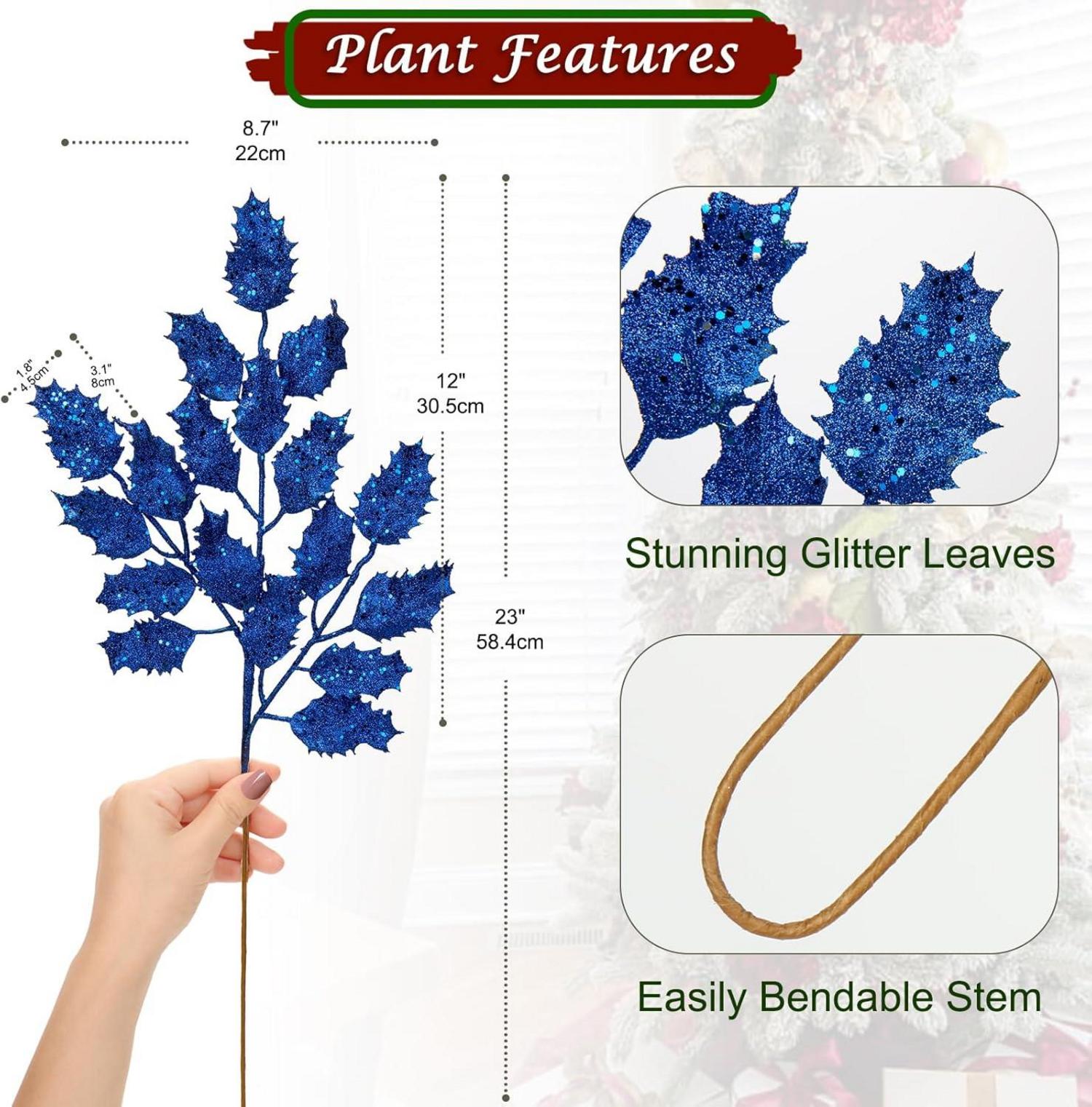 6er Set Glitzernde Eichenblätter Weihnachtsdeko Kunstzweige