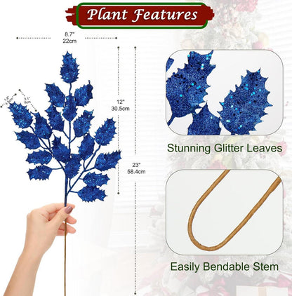 6er Set Glitzernde Eichenblätter Weihnachtsdeko Kunstzweige