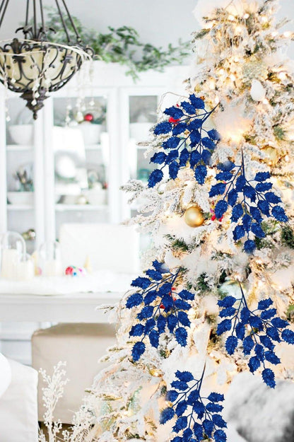 Dekozweig Weihnachtsdeko Kunstpflanze Glitzernde Eichenblätter 6er Set