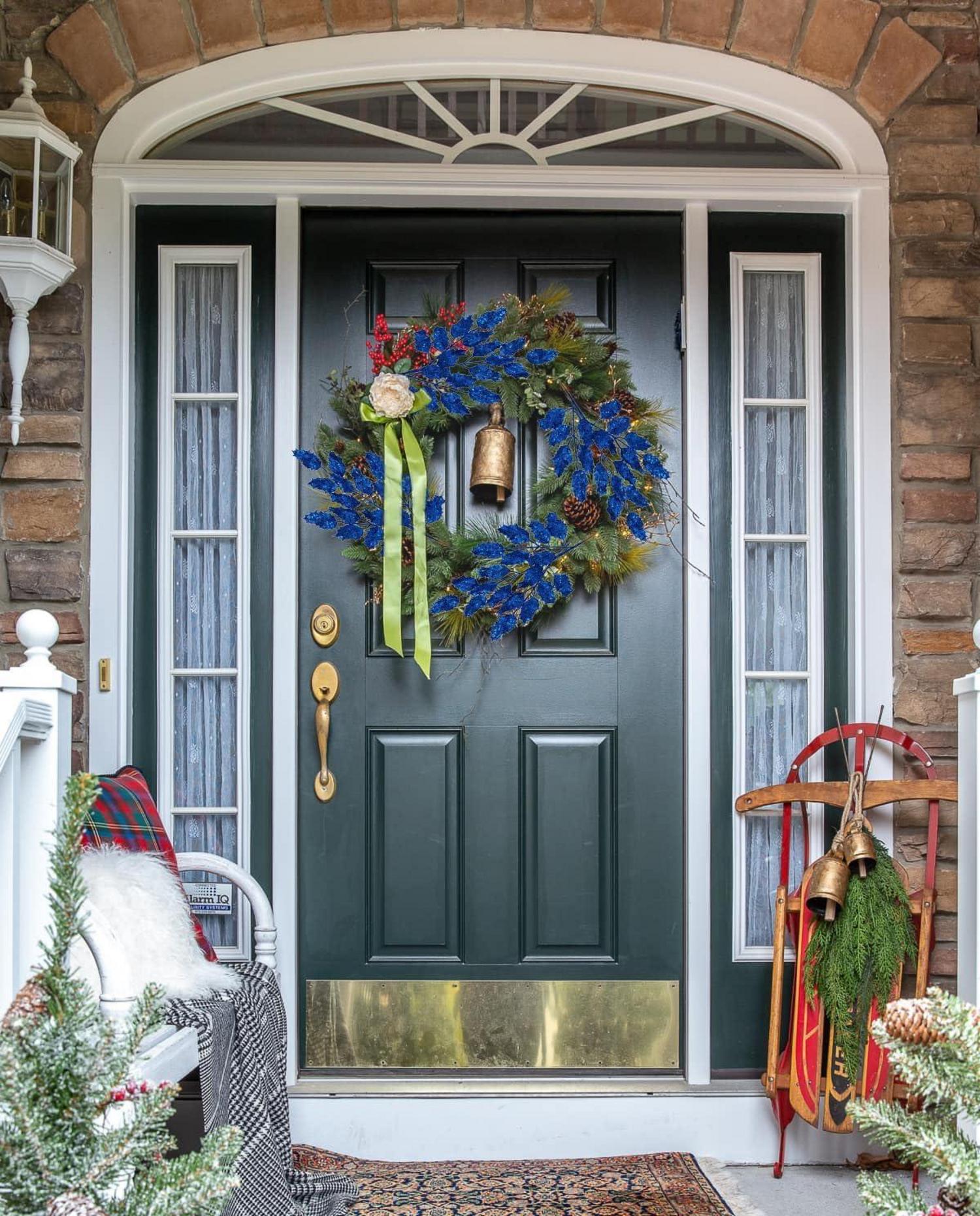 6er Set Kunstzweige Weihnachtsdeko Glitzernde Eichenblätter 58CM Blau