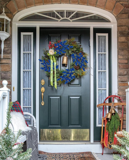 6er Set Kunstzweige Weihnachtsdeko Glitzernde Eichenblätter 58CM Blau