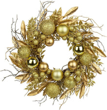 Goldener Weihnachtskranz mit Kugeln und Fernzweigen Ø 40CM