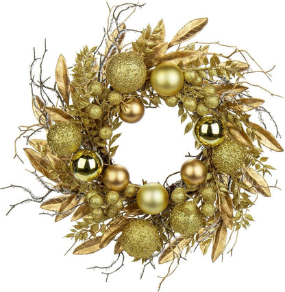 Goldener Weihnachtskranz mit Kugeln und Fernzweigen Ø 40CM