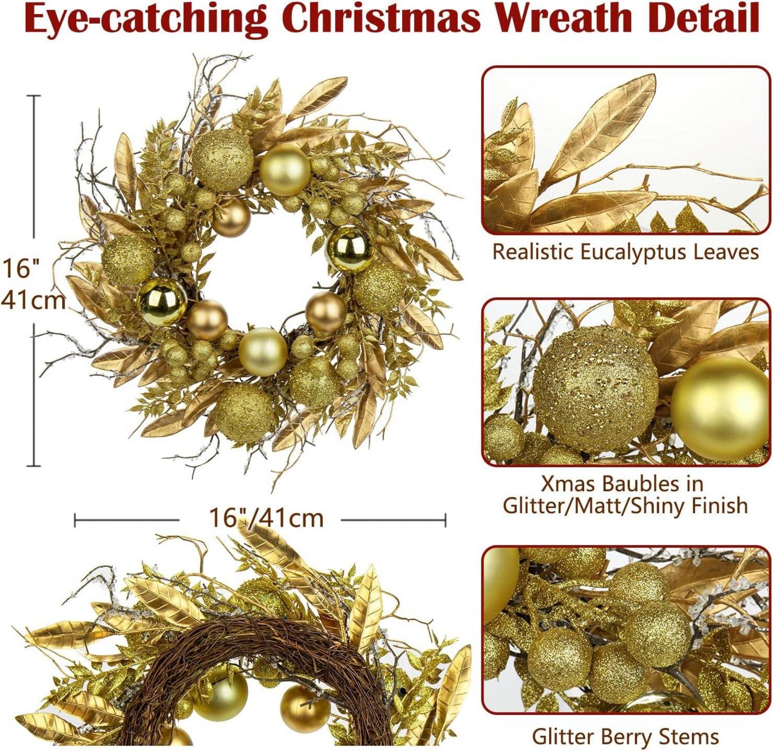 Goldener Weihnachtskranz mit Kugeln & Fernzweigen Ø 40cm